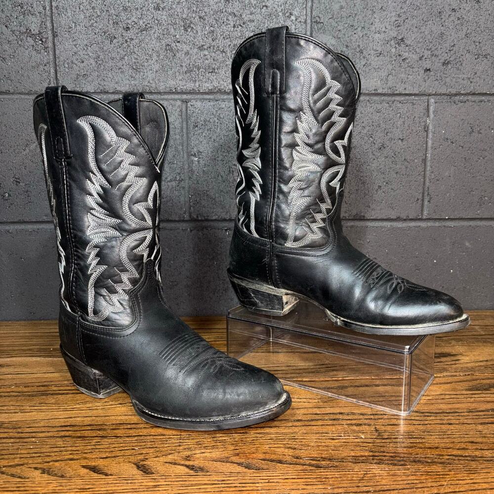 Laredo Black Cowboy Boots Men’s 9 EW Leather Western Roper